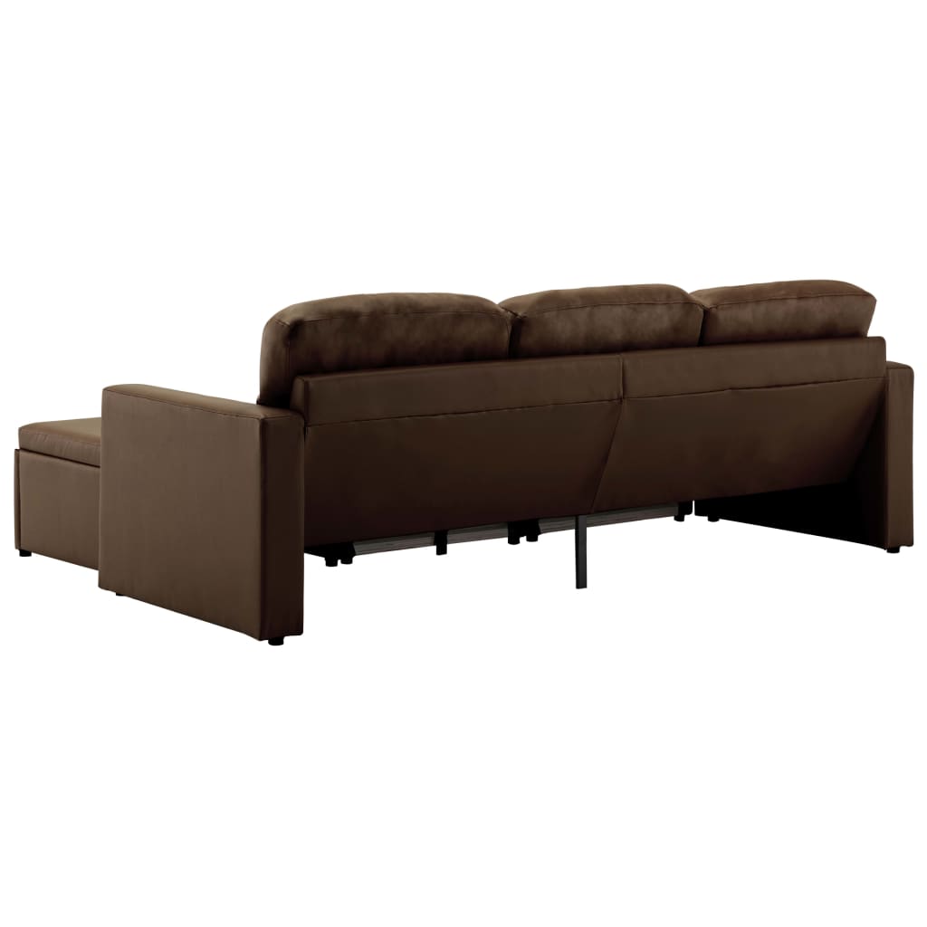 Sofá-cama modular de 3 lugares couro artificial castanho