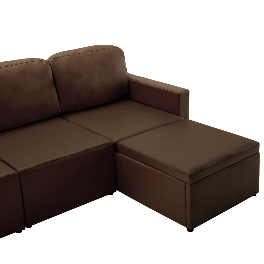 Sofá-cama modular de 3 lugares couro artificial castanho