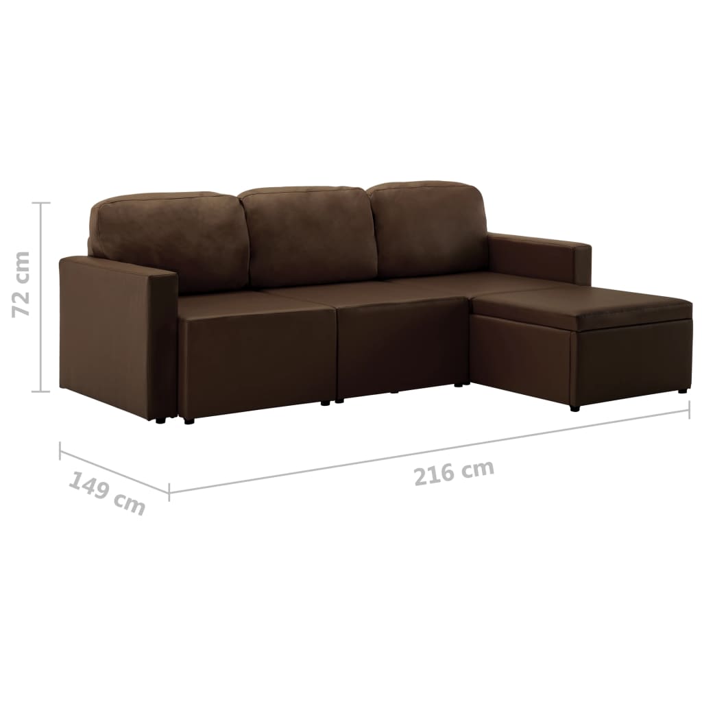 Sofá-cama modular de 3 lugares couro artificial castanho