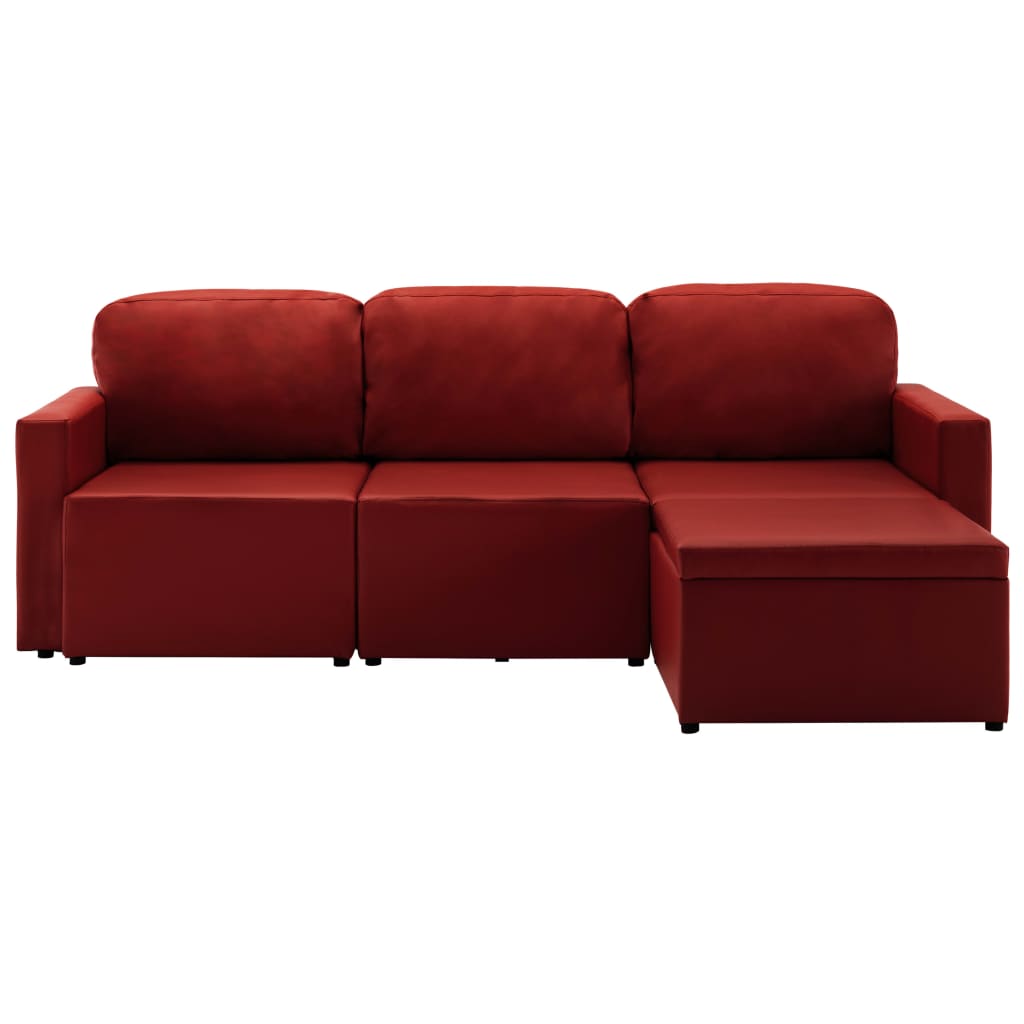 Sofá-cama modular de 3 lugares couro artificial vermelho tinto