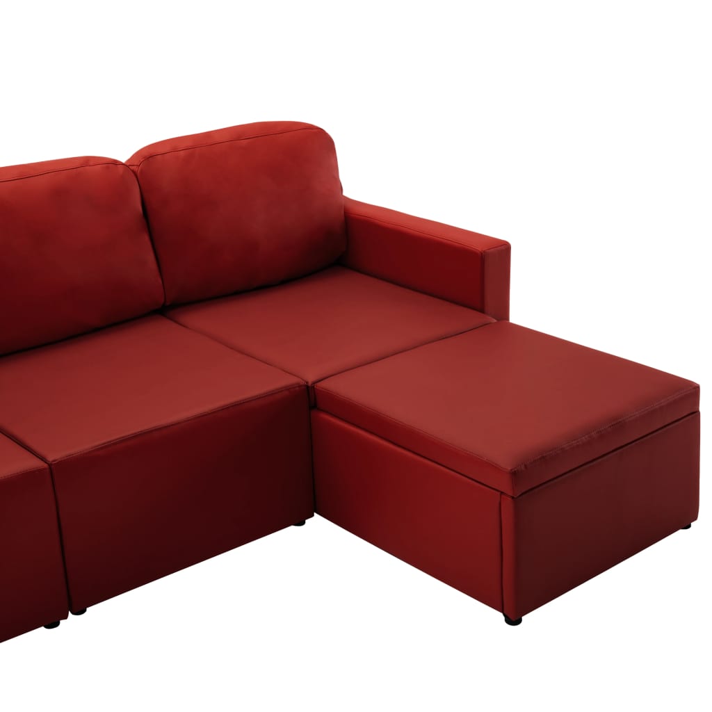 Sofá-cama modular de 3 lugares couro artificial vermelho tinto