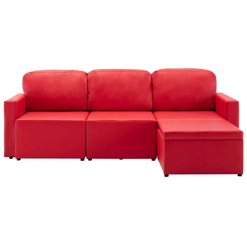 Sofá-cama modular de 3 lugares couro artificial vermelho