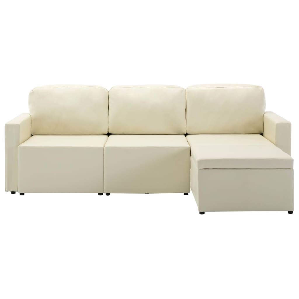 Sofá-cama modular de 3 lugares couro artificial cor creme