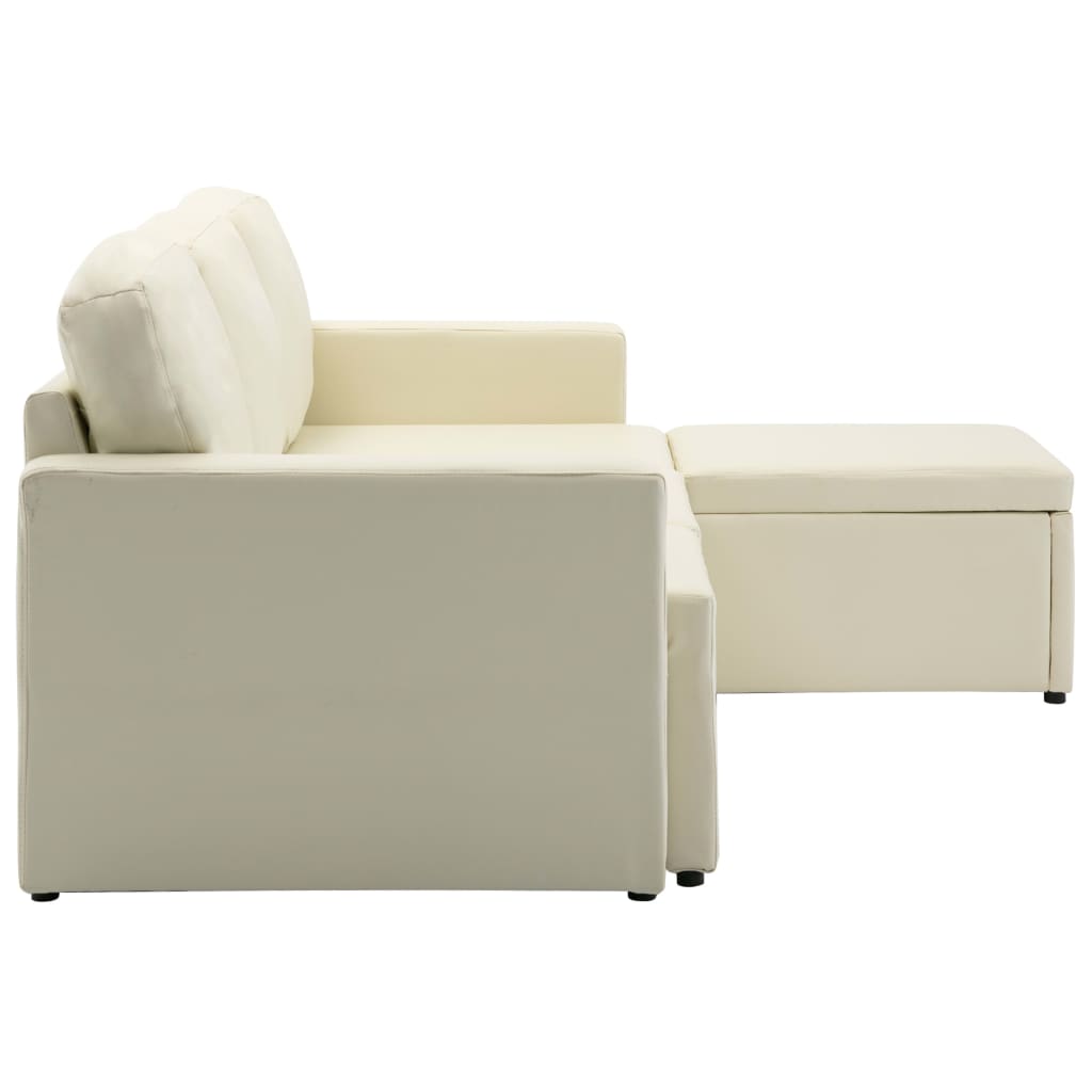 Sofá-cama modular de 3 lugares couro artificial cor creme