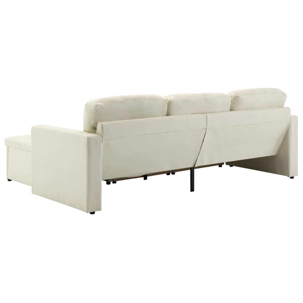 Sofá-cama modular de 3 lugares couro artificial cor creme