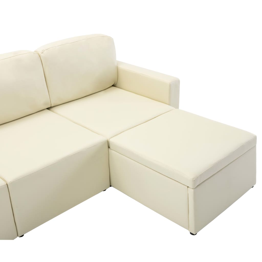 Sofá-cama modular de 3 lugares couro artificial cor creme