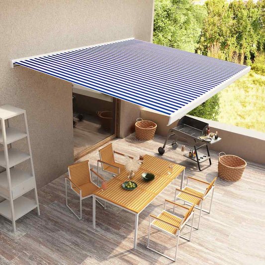 Toldo motorizado com caixa 450x300 cm azul e branco