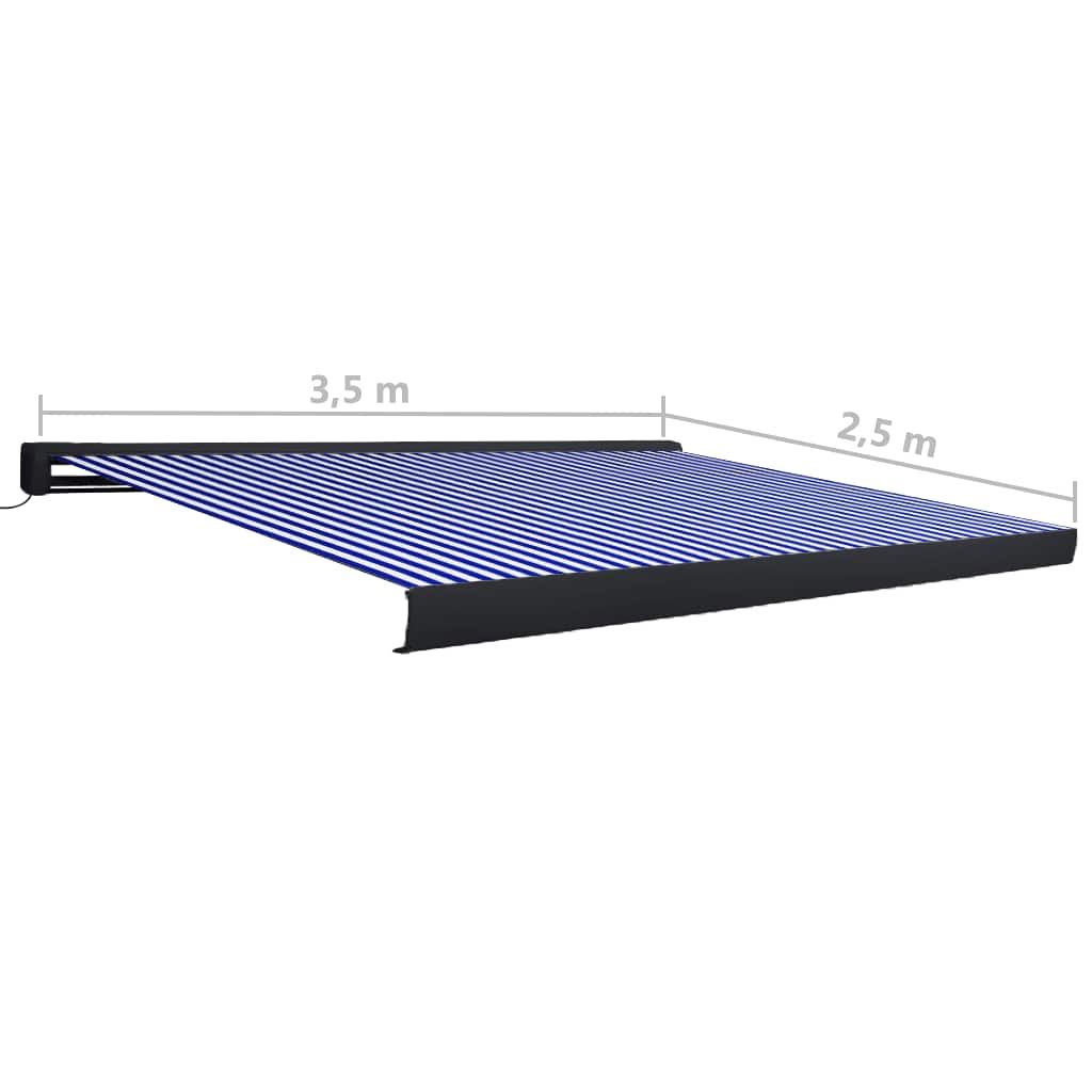 Toldo motorizado com caixa 350x250 cm azul e branco