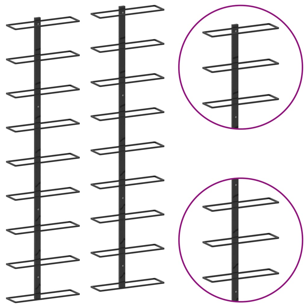 Garrafeiras de parede para 18 garrafas 2 pcs ferro preto