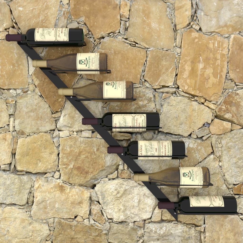 Garrafeira de parede para 7 garrafas metal preto