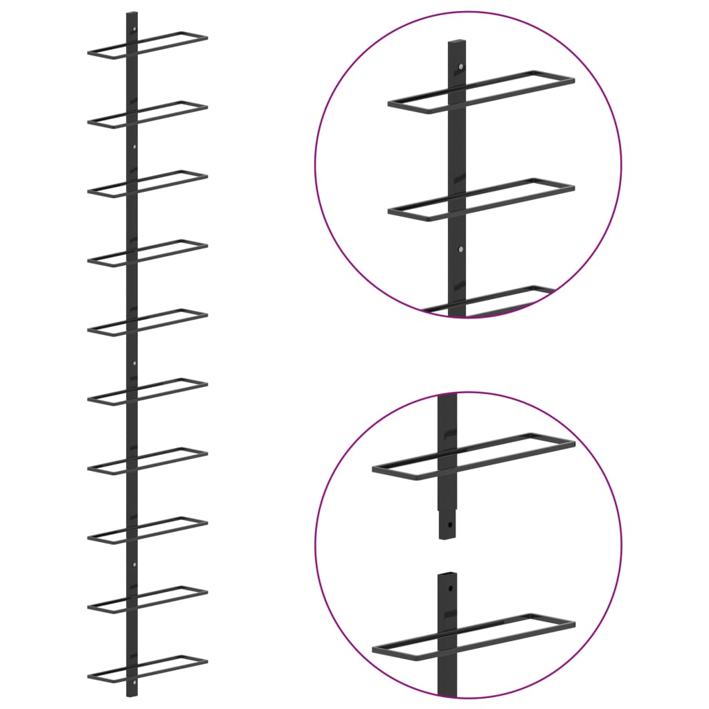Garrafeira de parede para 10 garrafas metal preto