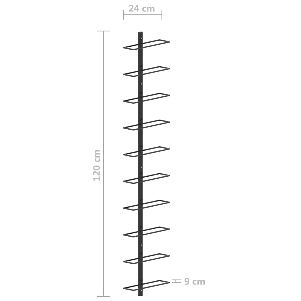 Garrafeira de parede para 10 garrafas metal preto