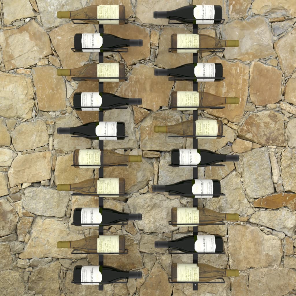 Garrafeiras de parede para 20 garrafas 2 pcs metal preto