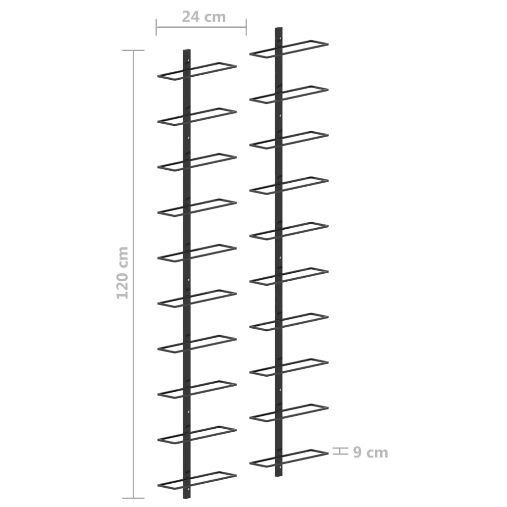 Garrafeiras de parede para 20 garrafas 2 pcs metal preto