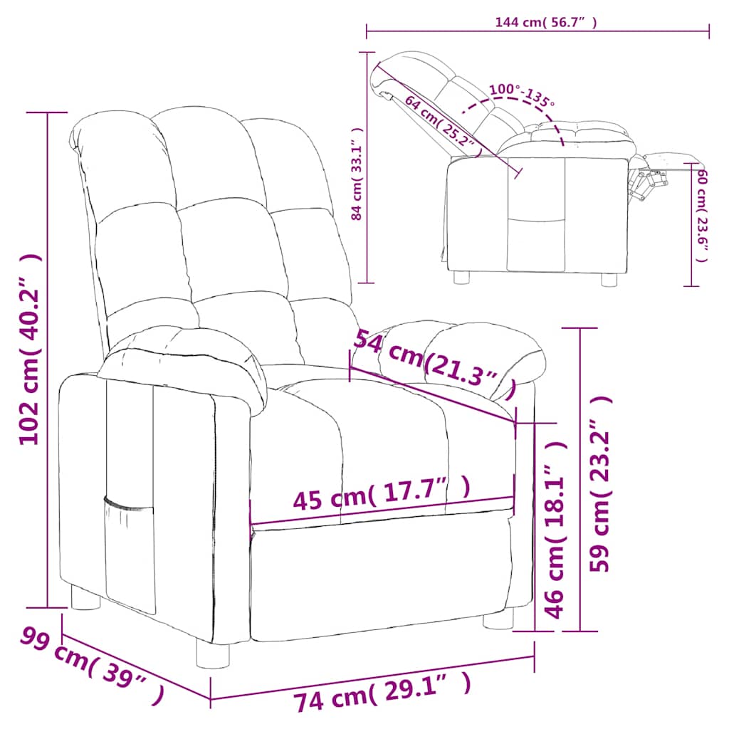 Poltrona reclinável tecido cinzento-claro