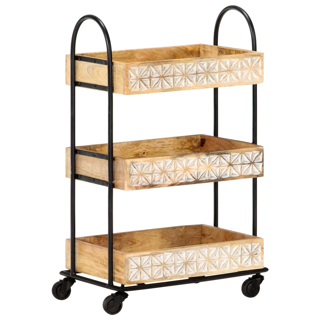 Carrinho de cozinha 3 prateleiras 46x30x76 cm mangueira maciça