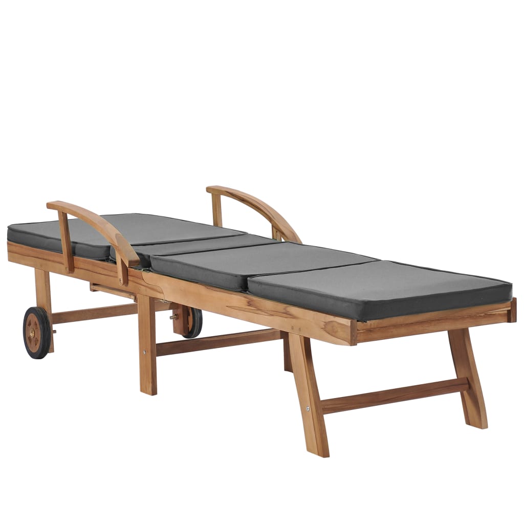Espreguiçadeiras + almofadões 2 pcs teca maciça cinzento-escuro