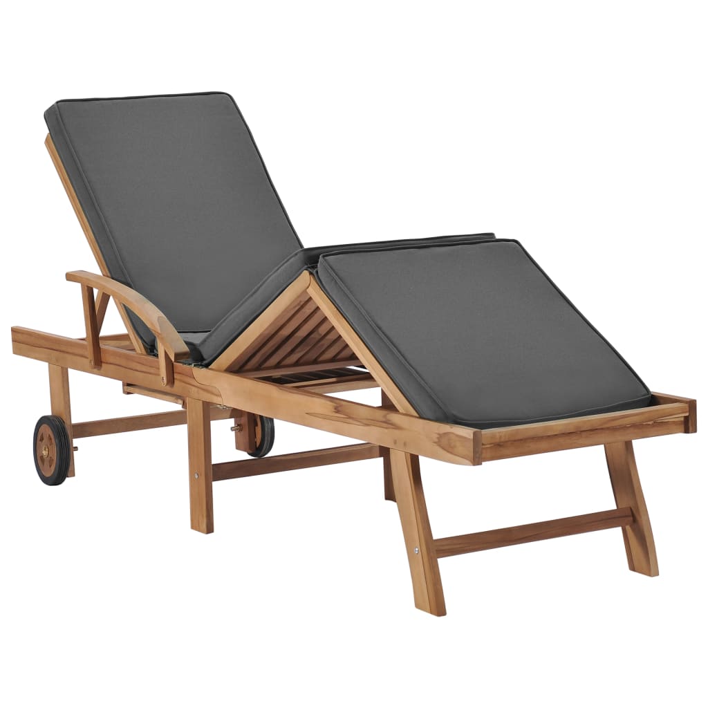 Espreguiçadeiras + almofadões 2 pcs teca maciça cinzento-escuro