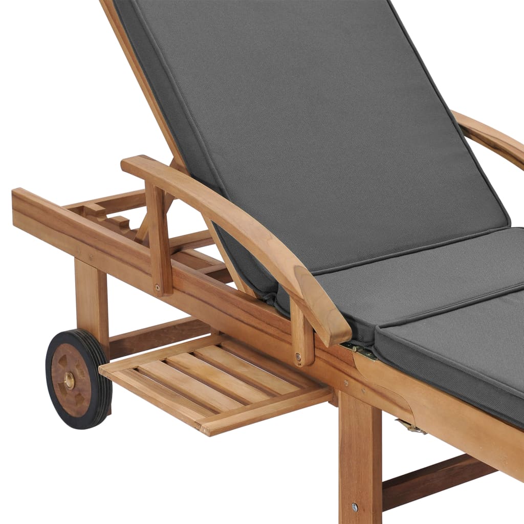 Espreguiçadeiras + almofadões 2 pcs teca maciça cinzento-escuro