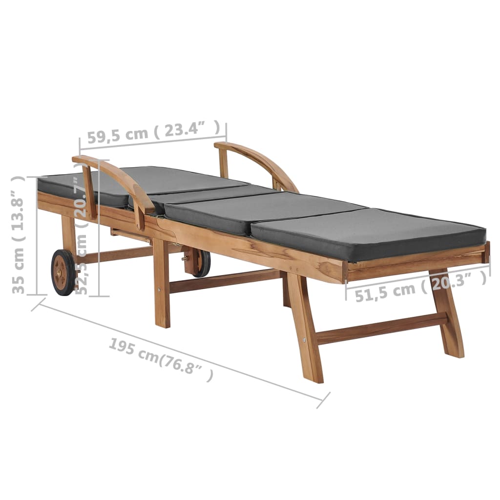 Espreguiçadeiras + almofadões 2 pcs teca maciça cinzento-escuro