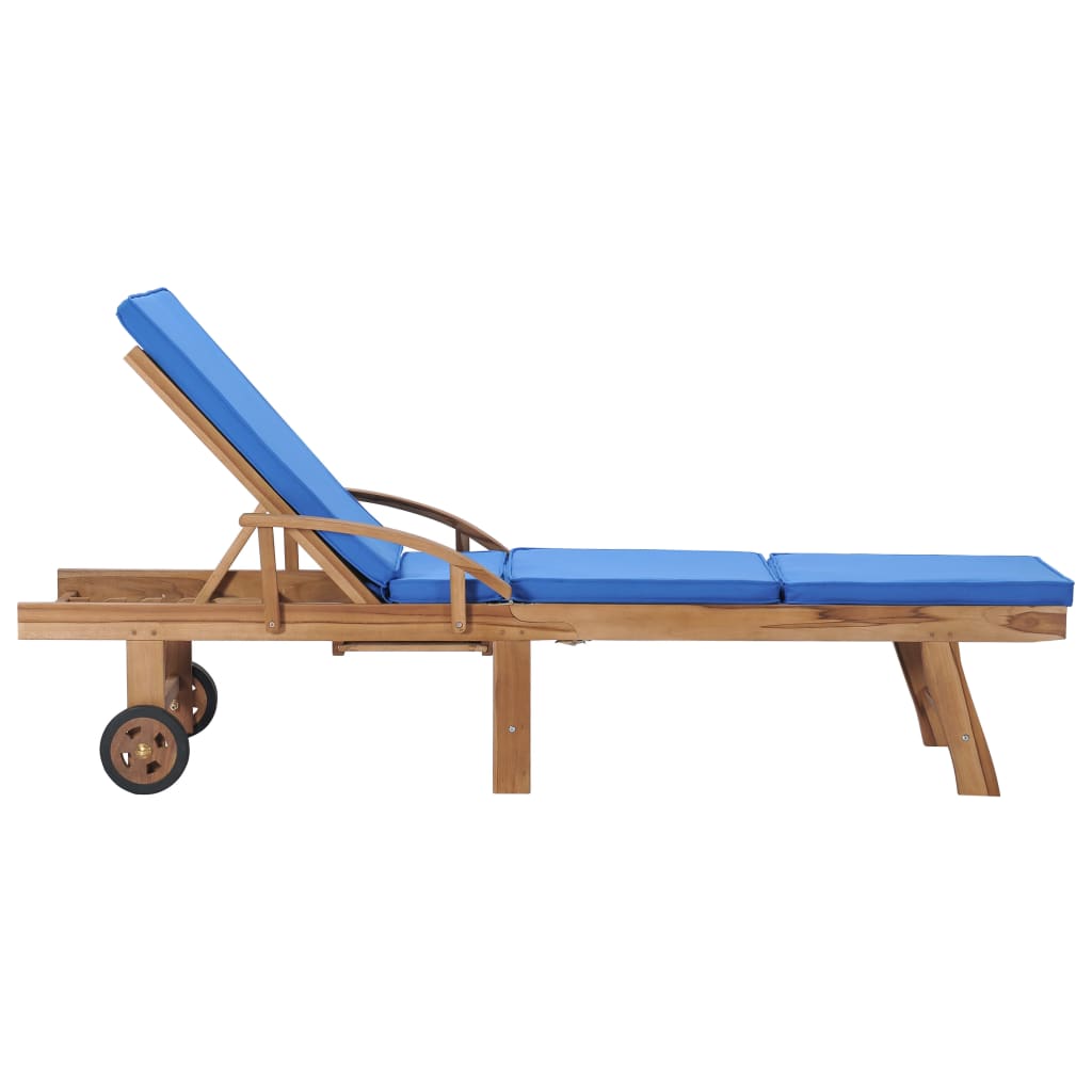 Espreguiçadeiras c/ almofadões 2 pcs madeira teca maciça azul