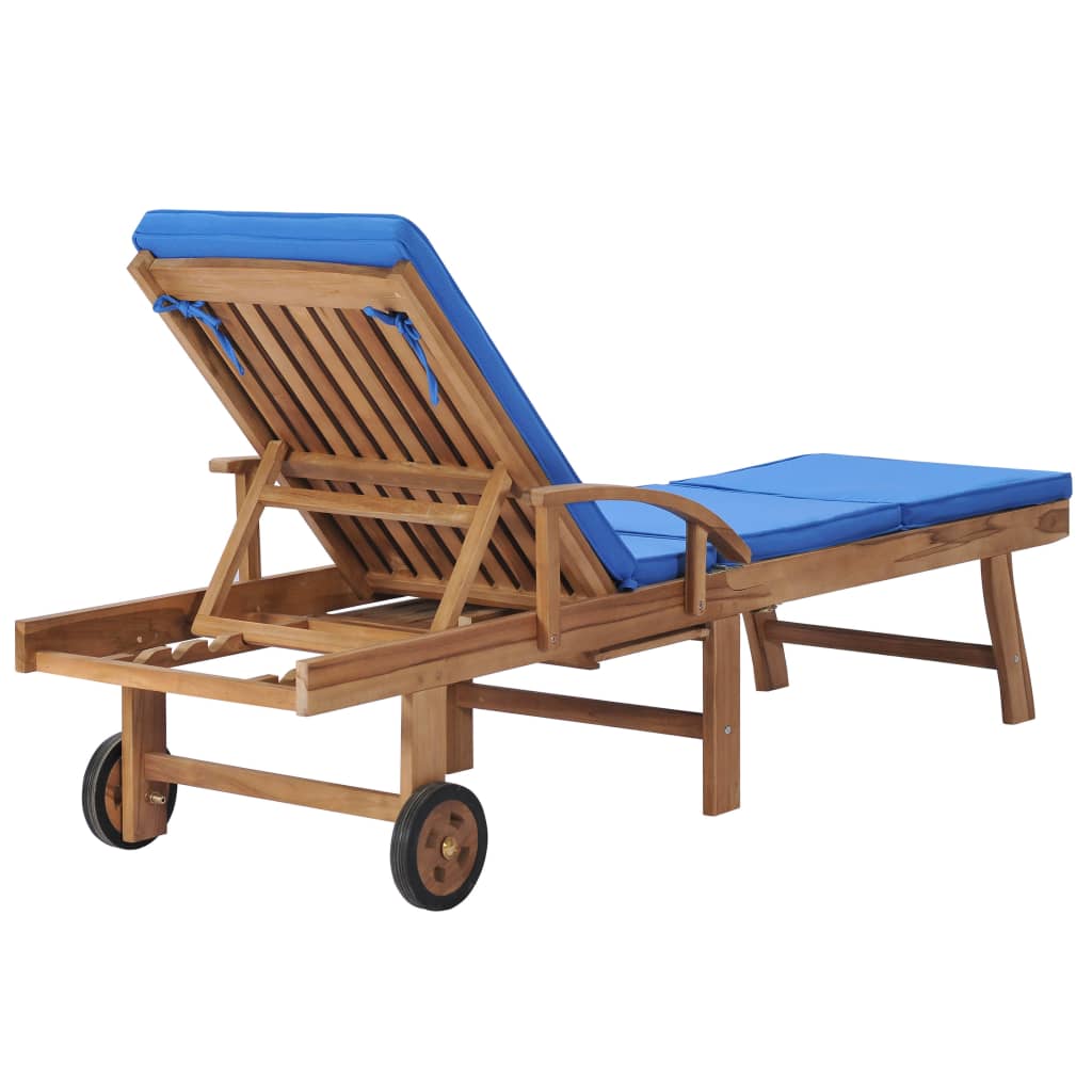 Espreguiçadeiras c/ almofadões 2 pcs madeira teca maciça azul