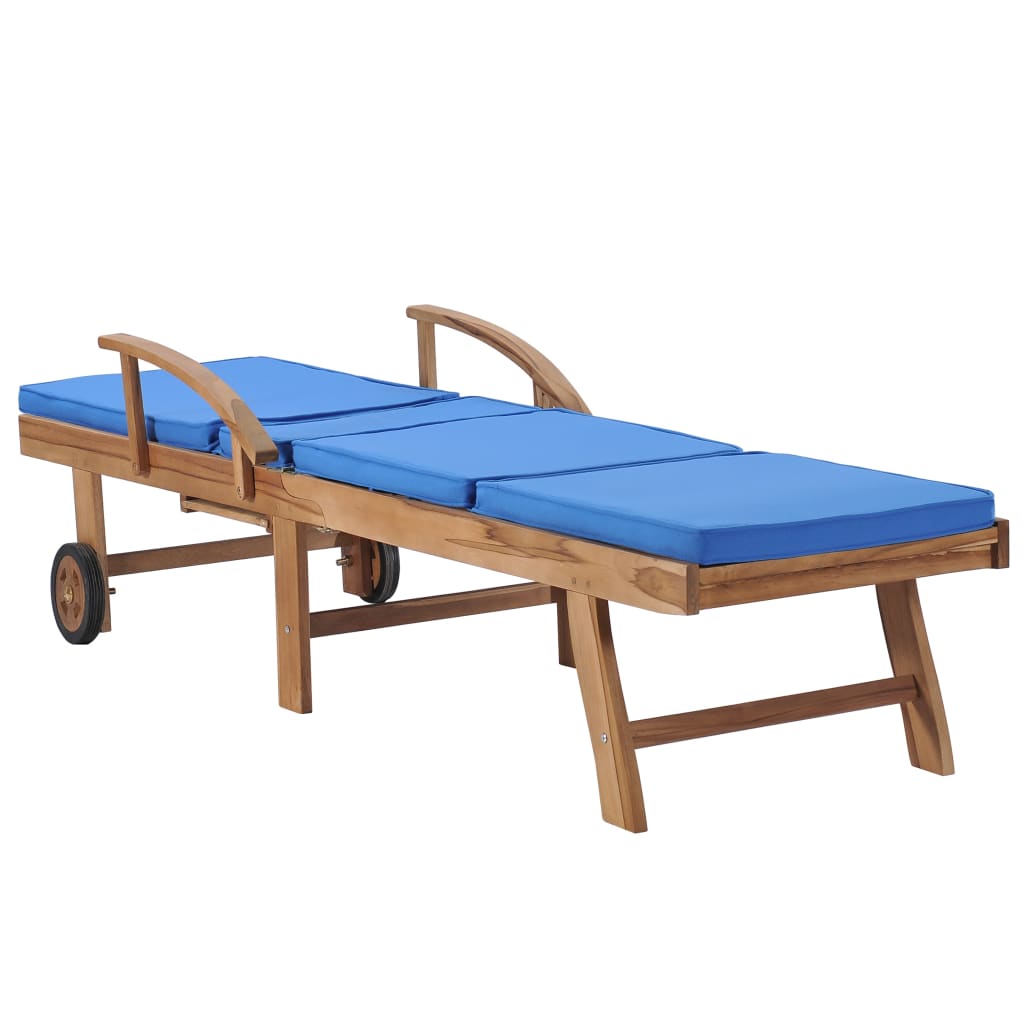 Espreguiçadeiras c/ almofadões 2 pcs madeira teca maciça azul