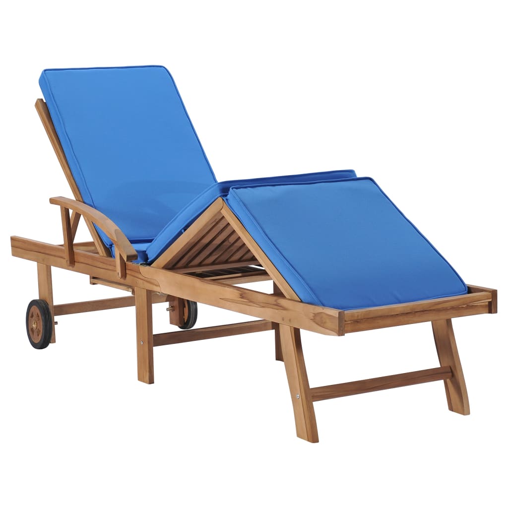 Espreguiçadeiras c/ almofadões 2 pcs madeira teca maciça azul