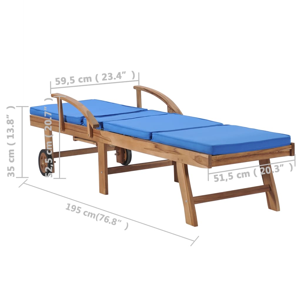 Espreguiçadeiras c/ almofadões 2 pcs madeira teca maciça azul