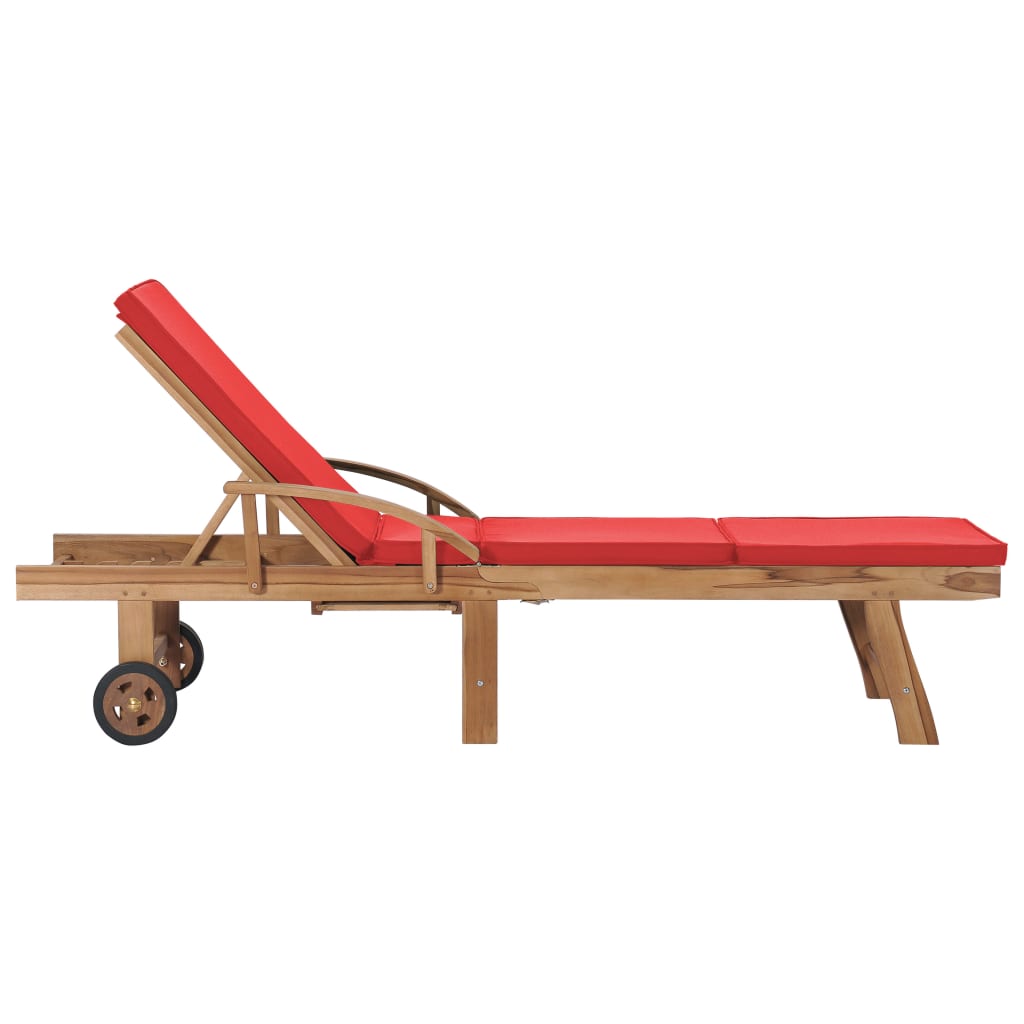 Espreguiçadeiras c/ almofadões 2 pcs teca maciça vermelho
