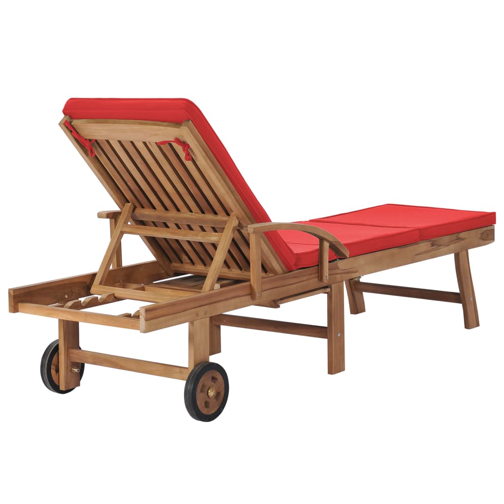 Espreguiçadeiras c/ almofadões 2 pcs teca maciça vermelho