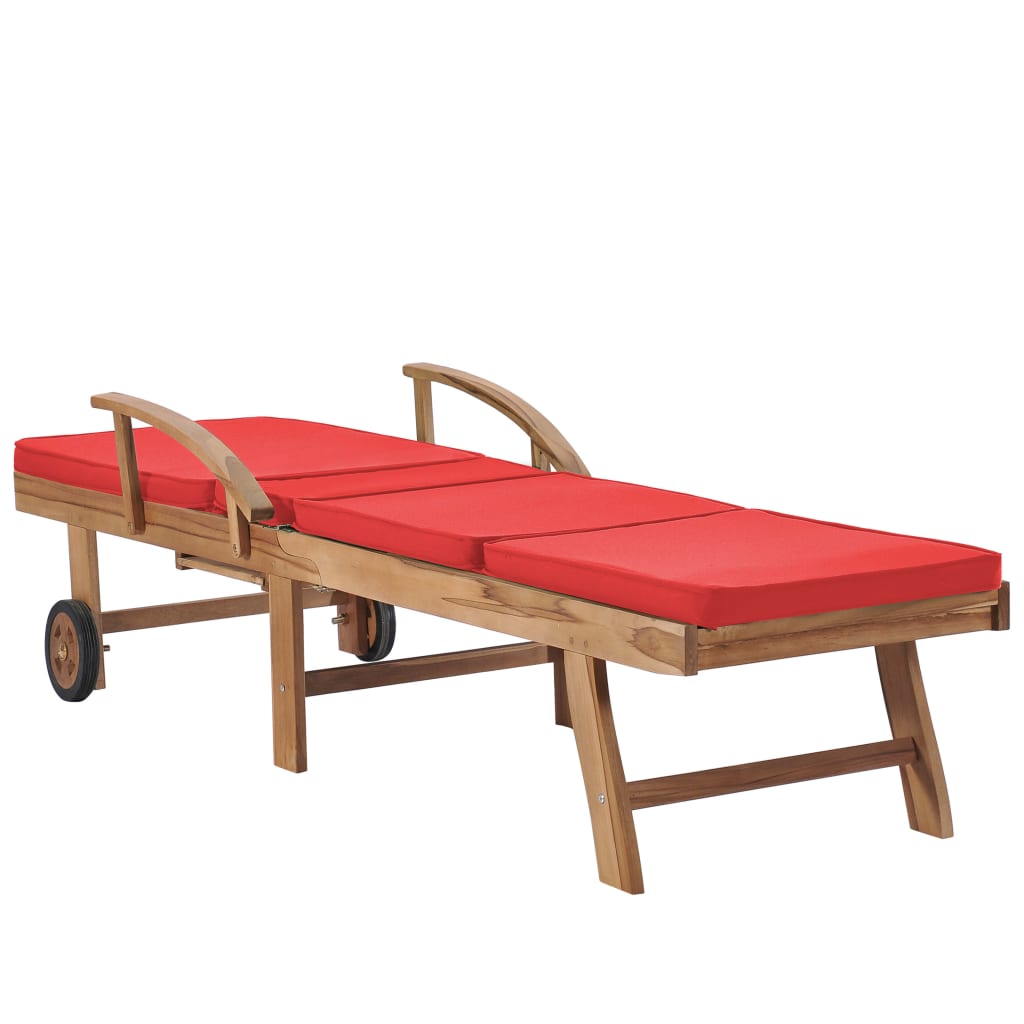 Espreguiçadeiras c/ almofadões 2 pcs teca maciça vermelho
