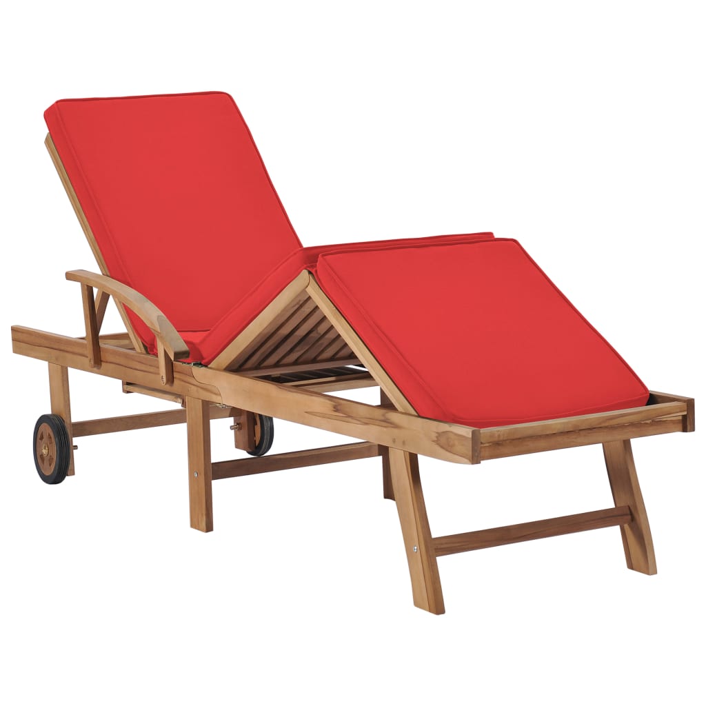 Espreguiçadeiras c/ almofadões 2 pcs teca maciça vermelho