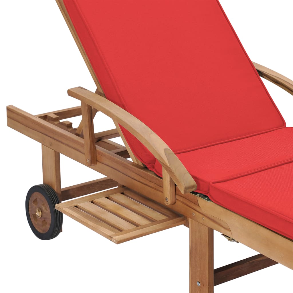 Espreguiçadeiras c/ almofadões 2 pcs teca maciça vermelho