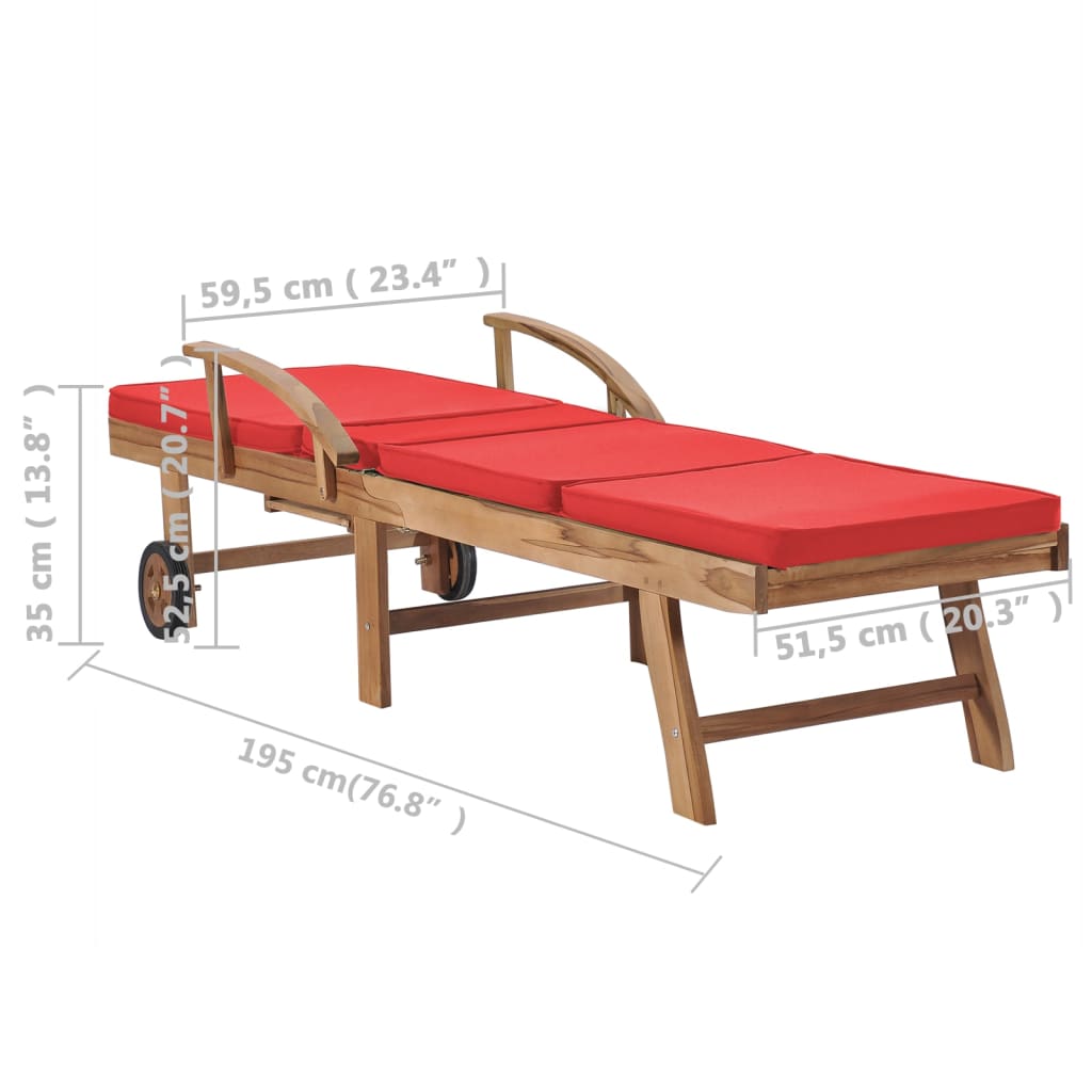Espreguiçadeiras c/ almofadões 2 pcs teca maciça vermelho