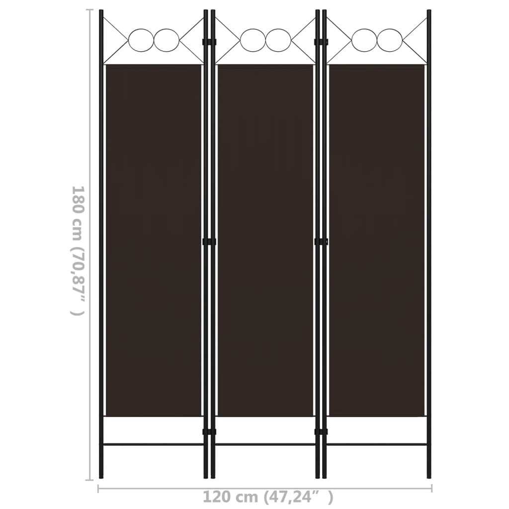 Divisória de quarto com 3 painéis 120x180 cm castanho