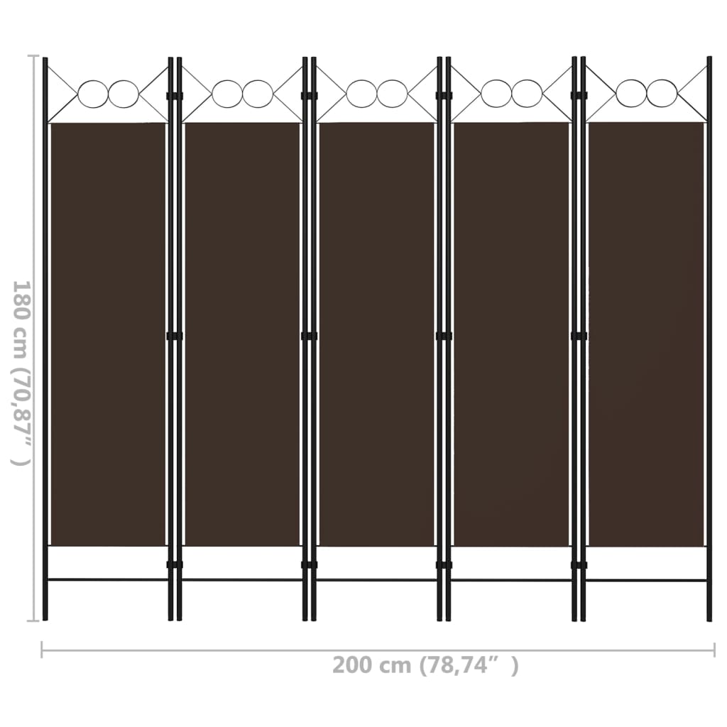 Divisória de quarto com 5 painéis 200x180 cm castanho