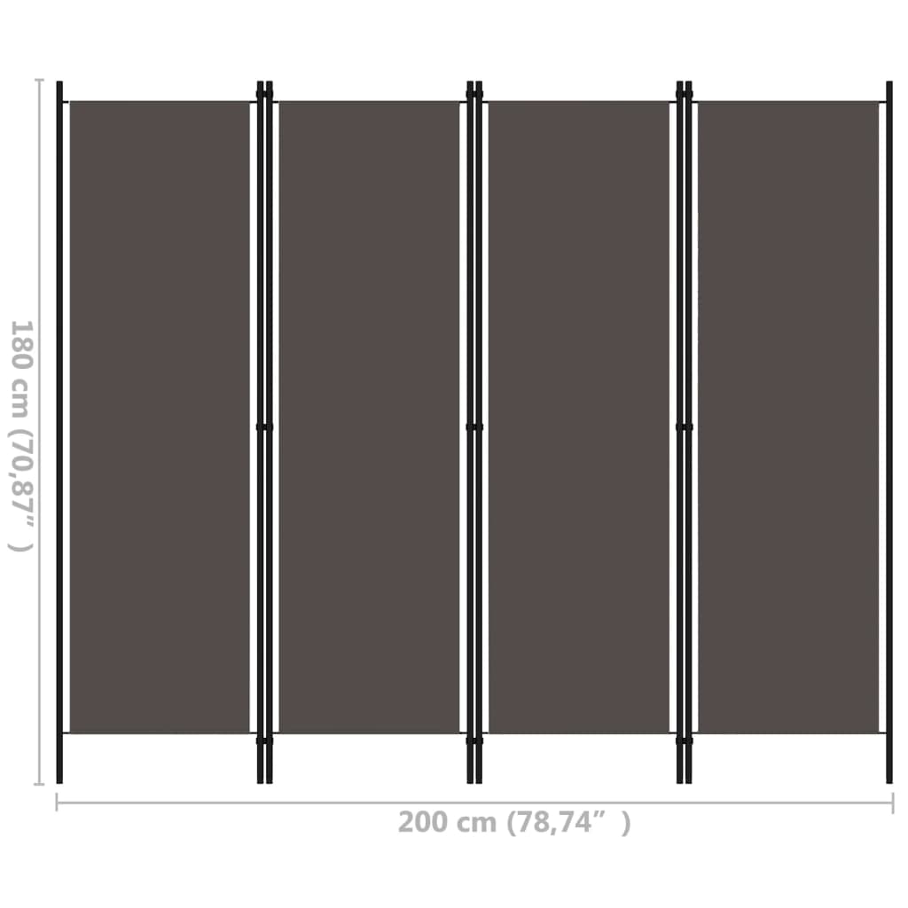 Divisória de quarto com 4 painéis 200x180 cm antracite