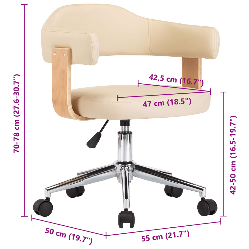 Cadeiras de jantar giratórias 6 pcs couro artificial cor creme