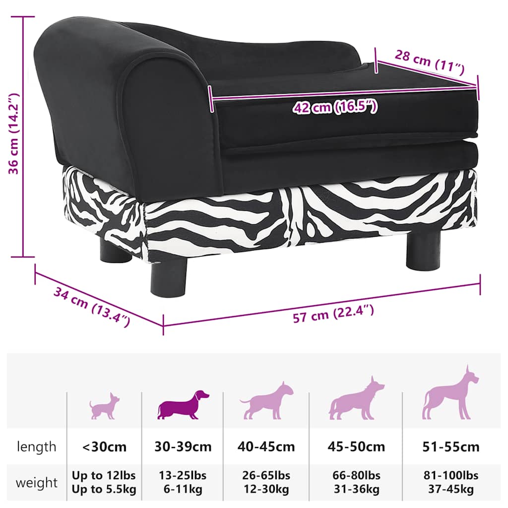 Sofá para cães 57x34x36 cm pelúcia preto