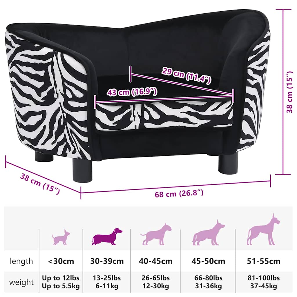 Sofá para cães 68x38x38 cm pelúcia preto