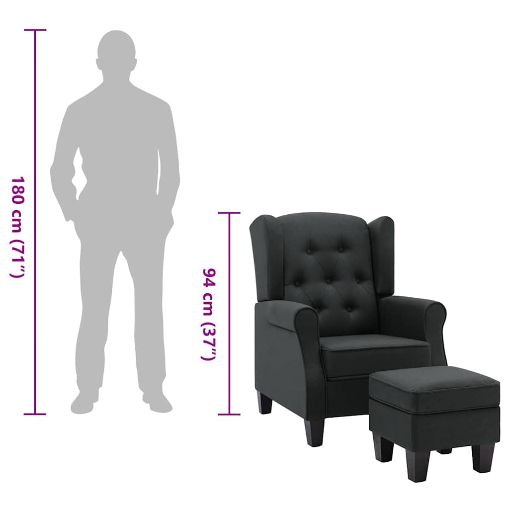 Poltrona com apoio de pés tecido cinzento-escuro