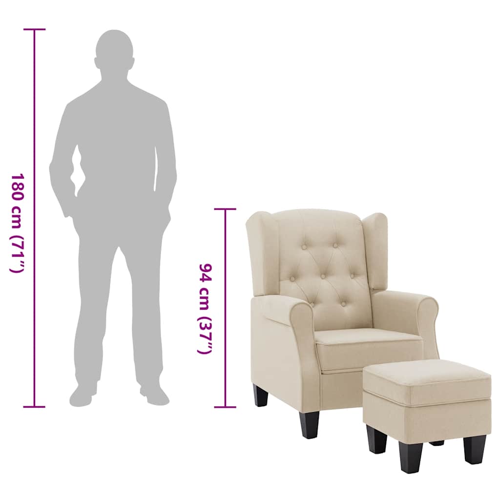 Poltrona com apoio de pés tecido cor creme