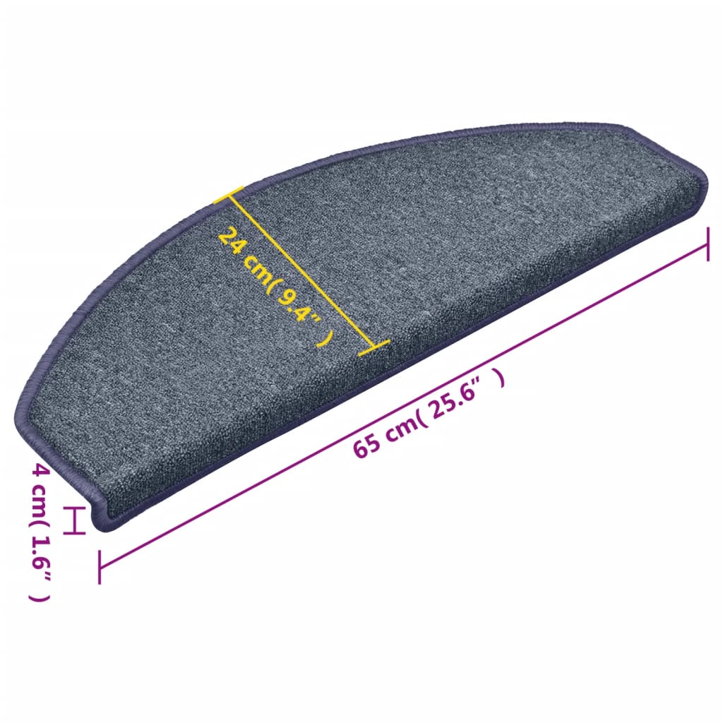 Tapetes de escada 15 peças 65x24x4 cm cinza escuro e azul semicircular grande
