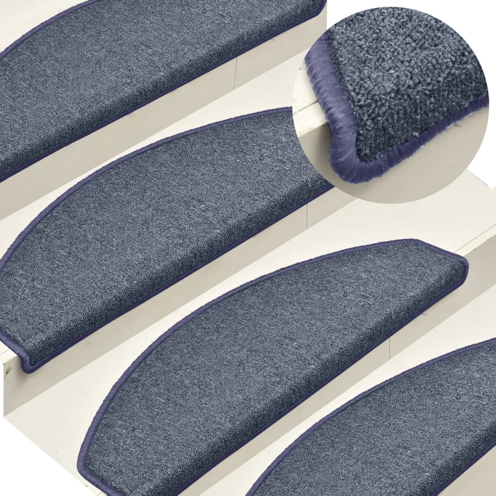 Tapetes de escada 15 peças 65x24x4 cm cinza escuro e azul semicircular grande
