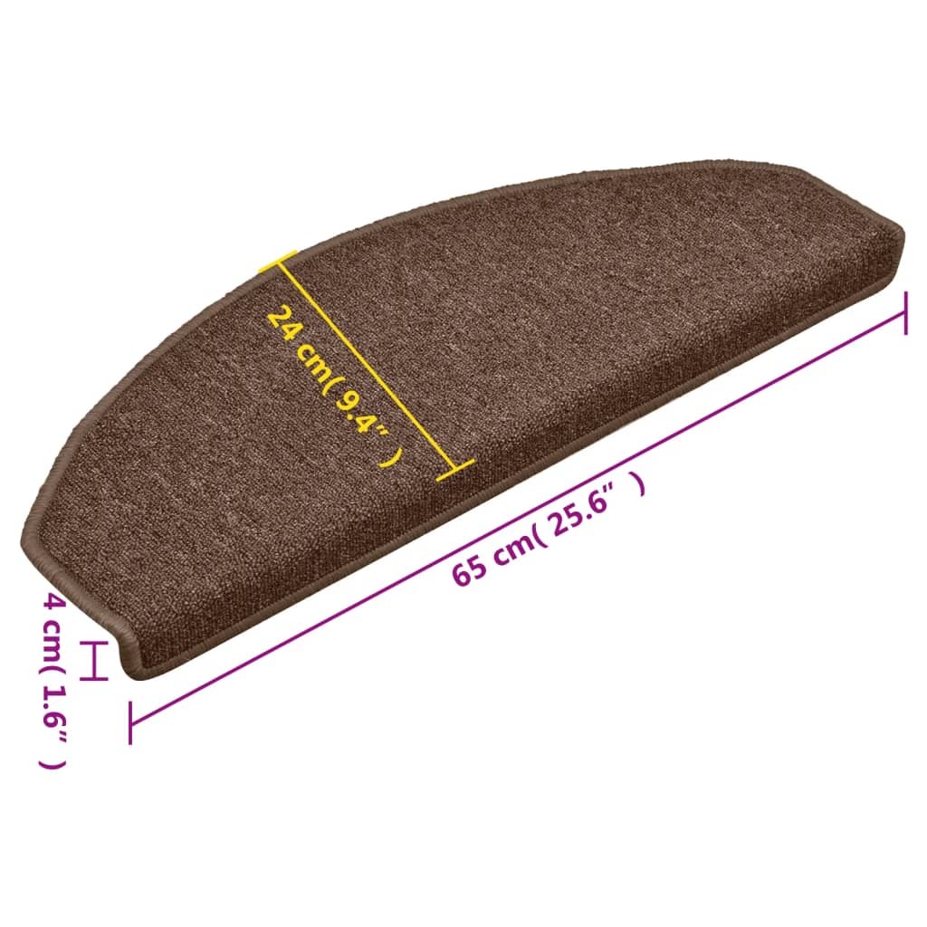 Tapetes de escada 15 peças 65x24x4 cm marrom semicircular grande