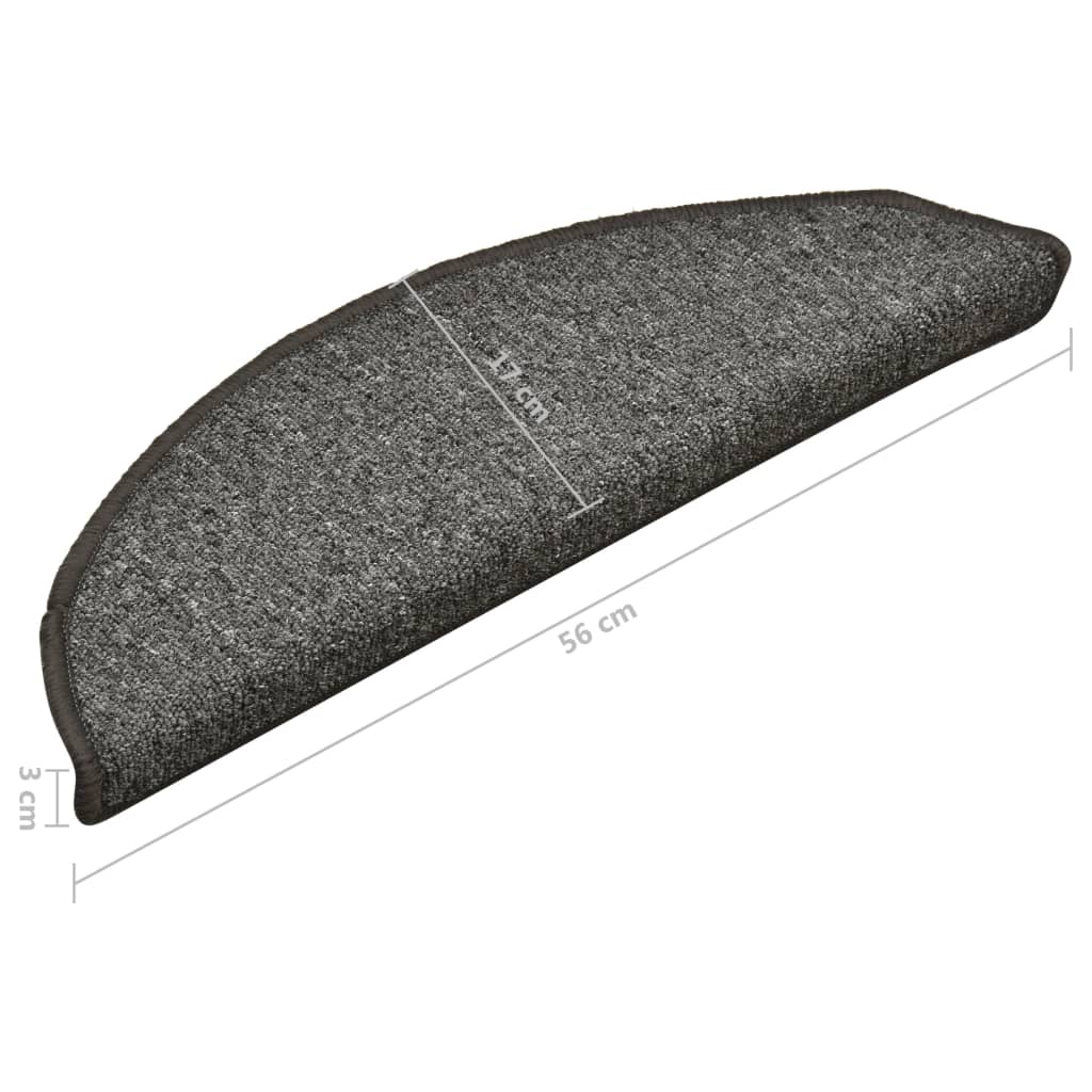Tapetes de escada 15 peças 56x17x3 cm cinza escuro semicircular