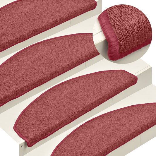 Tapetes de escada 15 peças 65x24x4 cm Bordeaux meio redondo grande