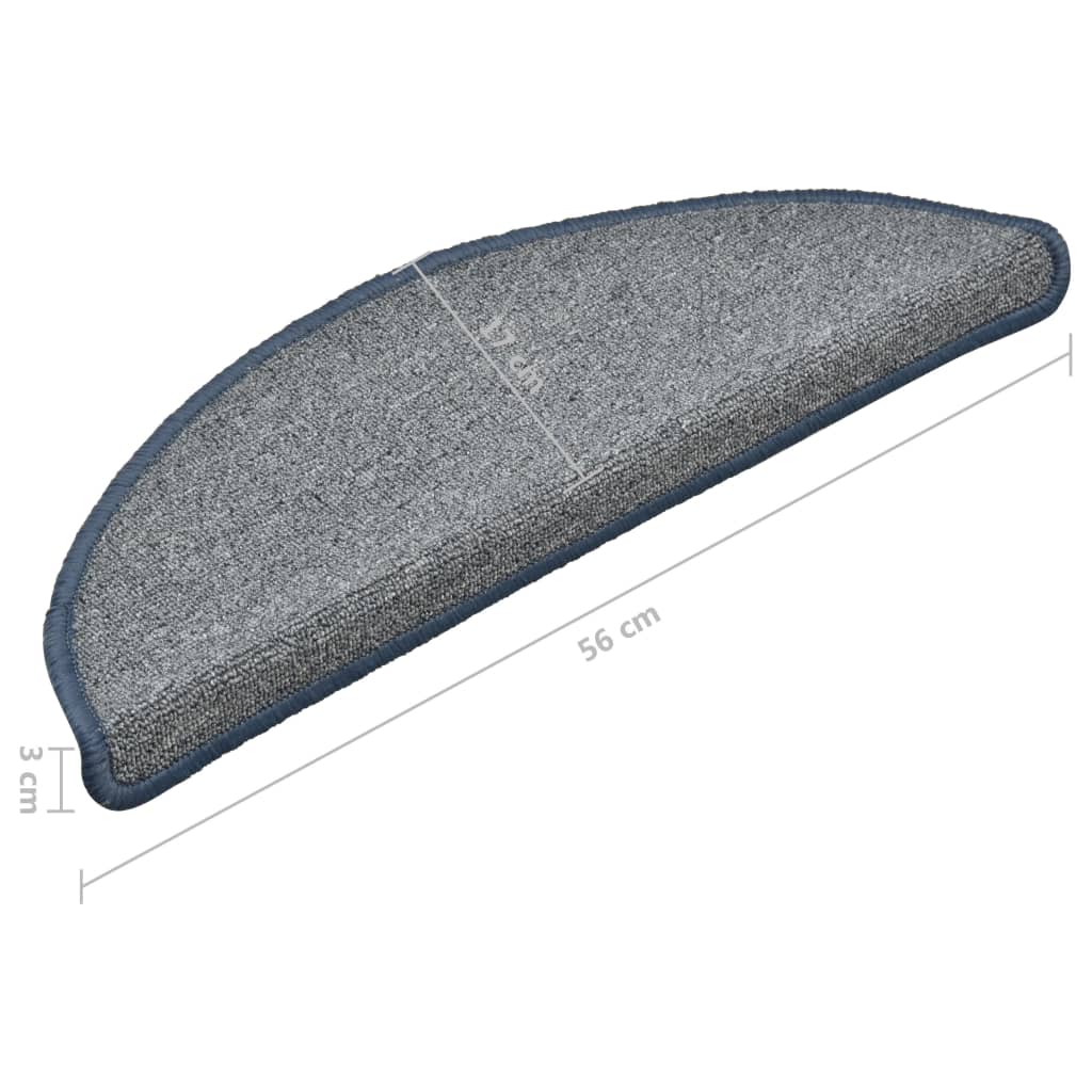 Tapetes de escada 15 peças 56x17x3 cm cinza claro e azul semicircular