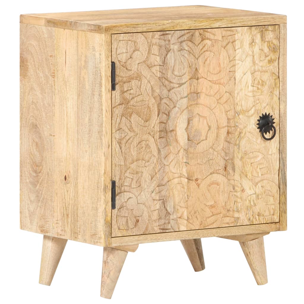 Mesa cabeceira esculpida 40x30x50 cm madeira mangueira maciça